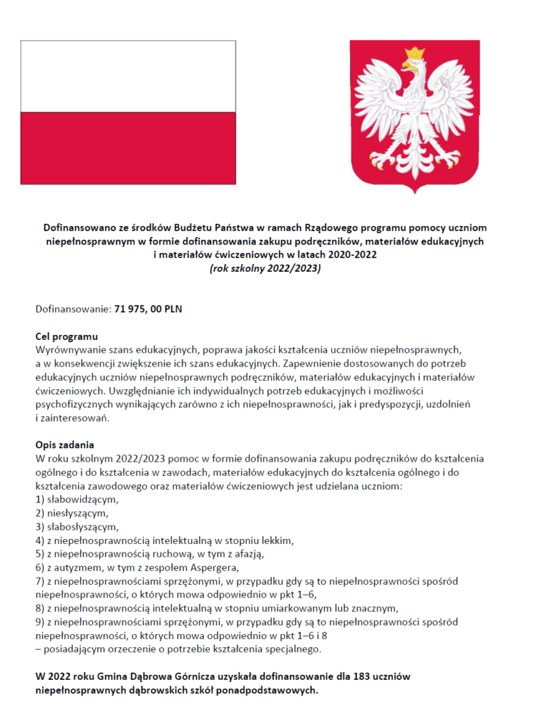 flaga i godlo Polski tekst ponizej